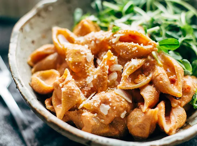 three ingredient creamy tomato shells' title='49 Dinners You Can Make with a Jar of Tomato Sauce