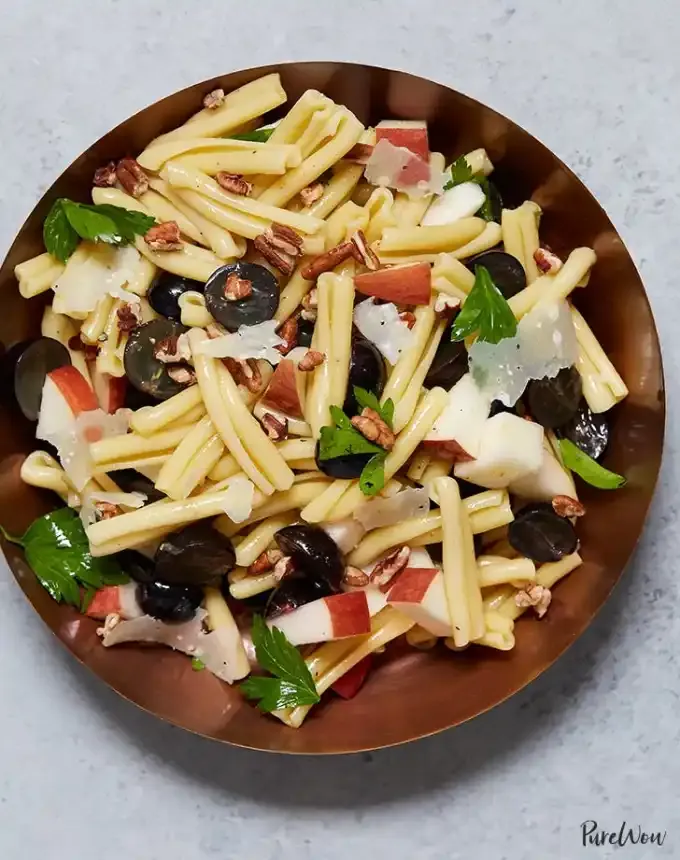 side dishes for ham: apple grape and pecan pasta salad' title='62 Side Dishes for Ham to Serve on Easter Christmas and Every Day in Between