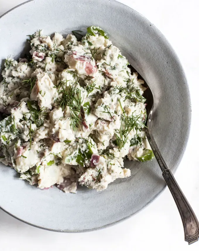 side dishes for ham: red potato salad with cashew dijon dressing' title='62 Side Dishes for Ham to Serve on Easter Christmas and Every Day in Between
