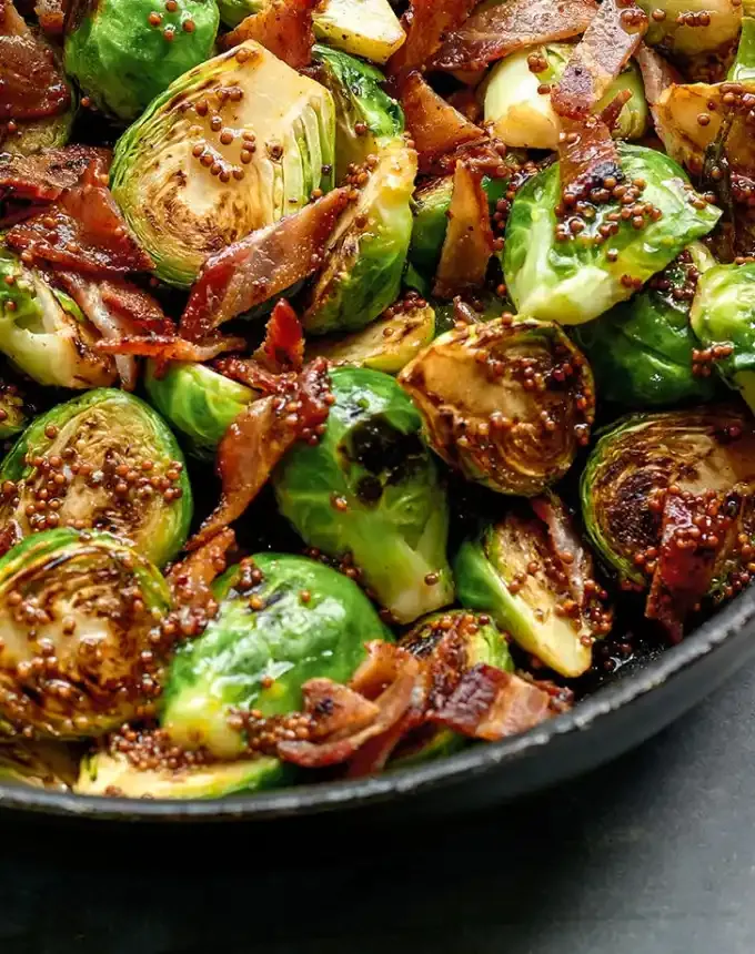 side dishes for ham: maple syrup roasted brussels sprouts' title='62 Side Dishes for Ham to Serve on Easter Christmas and Every Day in Between