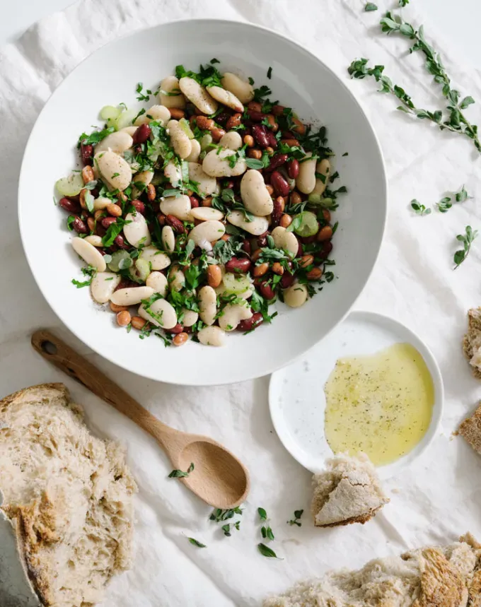 side dishes for ham: bean salad with herb lemon dressing' title='62 Side Dishes for Ham to Serve on Easter Christmas and Every Day in Between
