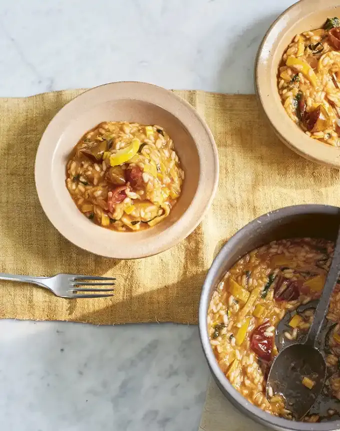 side dishes for ham: tomato and yellow zucchini risotto' title='62 Side Dishes for Ham to Serve on Easter Christmas and Every Day in Between
