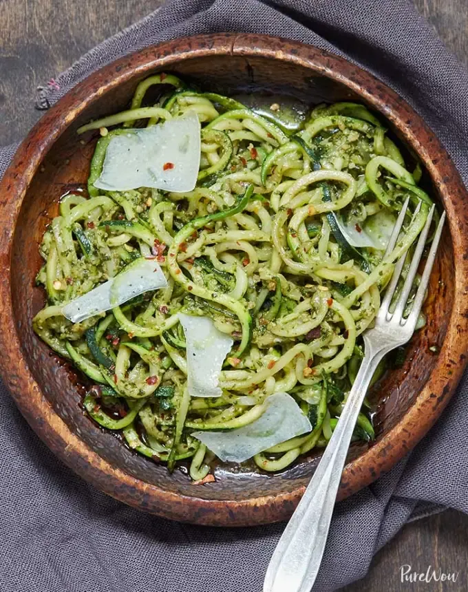what to serve with pizza: pesto zoodles' title='Wondering What to Serve with Pizza? These Are the 35 Best Side Dishes Out There