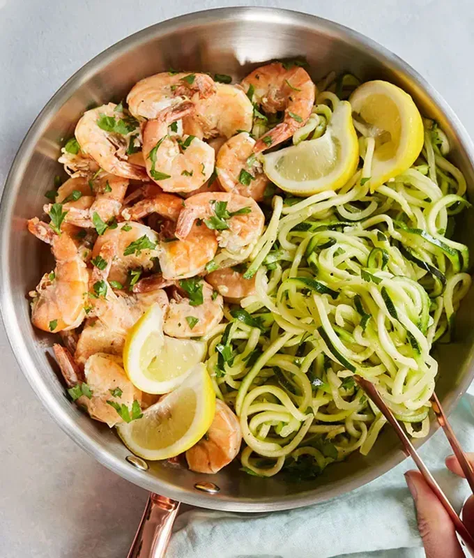 paleo meal plan recipes: 20-minute shrimp scampi zoodles' title='Your Paleo Meal Plan for the Week: 21 Recipes for Breakfast Lunch and Dinner