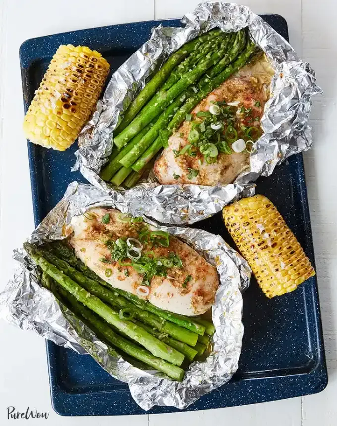 bbq menu ideas: honey lime chicken and veggies in foil' title='36 BBQ Menu Ideas: Recipes That Will Transform Your Backyard Party