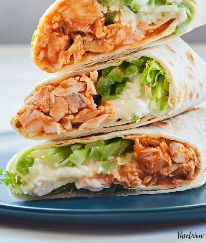 chicken meal prep recipes: buffalo chicken wraps' title='40 Chicken Meal Prep Recipes That Never Get Boring