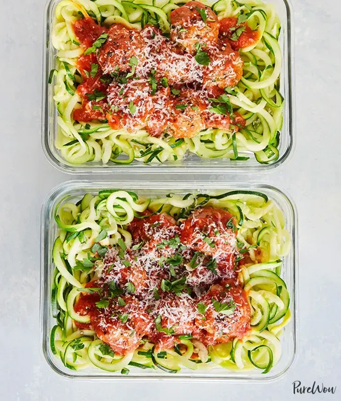 chicken meal prep recipes: turkey meatballs with zucchini noodles' title='40 Chicken Meal Prep Recipes That Never Get Boring