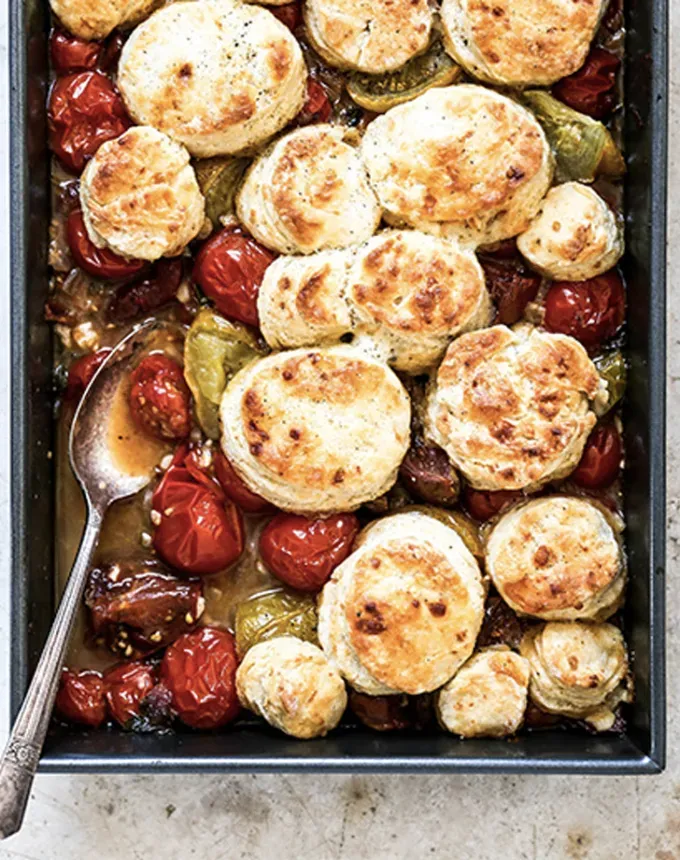 easy dinner party recipes: tomato cobbler' title='34 Easy Dinner Party Recipes for Stress-Free Entertaining