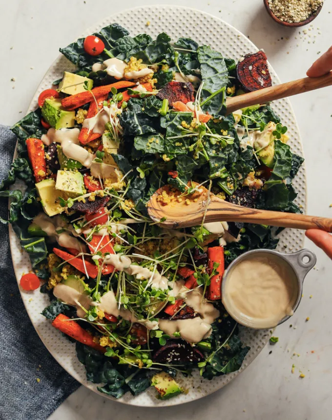 easy dinner party recipes: loaded kale salad' title='34 Easy Dinner Party Recipes for Stress-Free Entertaining