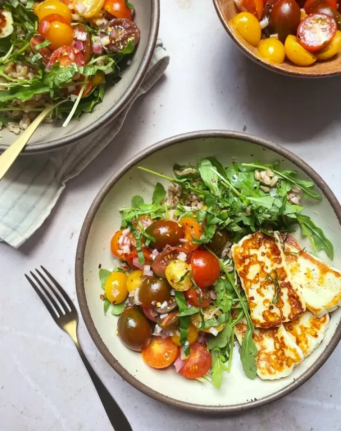 easy lunch ideas: tomato-and-halloumi-salad' title='82 Easy Lunch Ideas That Are Fast Low-Fuss and Foolproof