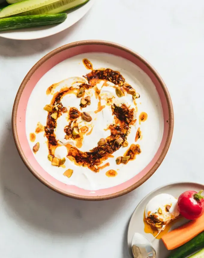 fancy appetizers: yogurt dip with frizzled carrot-herb swirl' title='40 Fancy Appetizers That Are Secretly Really Easy to Make