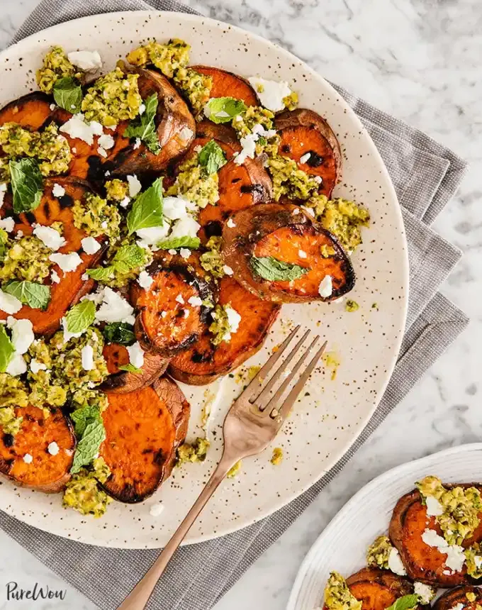 what to serve with lamb: charred sweet potatoes' title='The 46 Best Side Dishes for Lamb to Serve at Dinner Parties Barbecues and Beyond