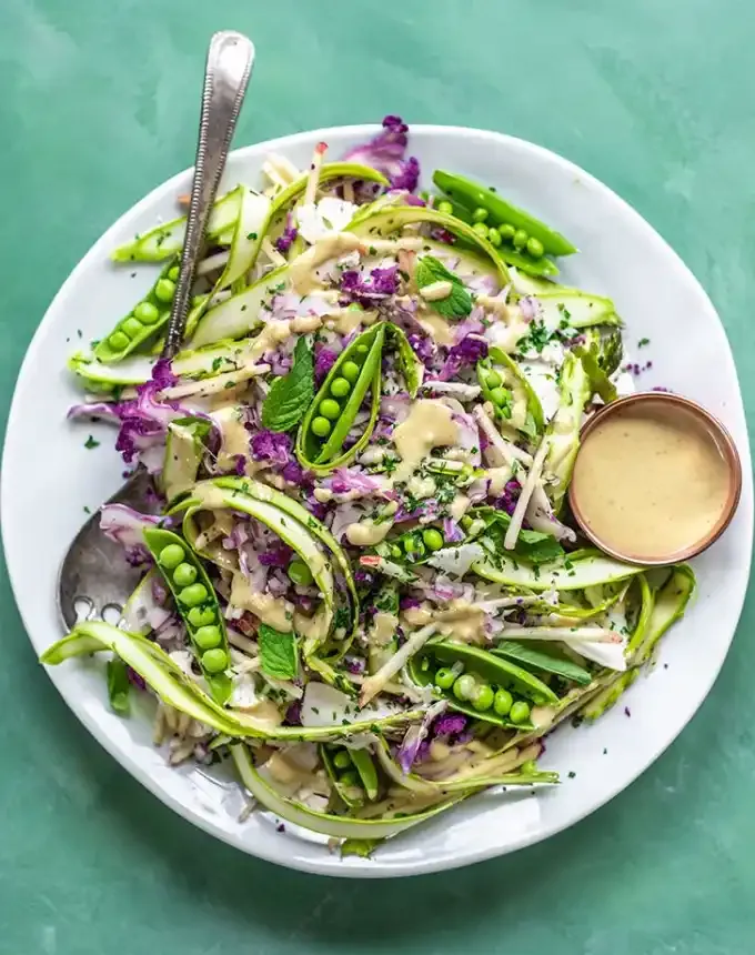what to serve with lamb: shaved spring vegetable salad' title='The 46 Best Side Dishes for Lamb to Serve at Dinner Parties Barbecues and Beyond