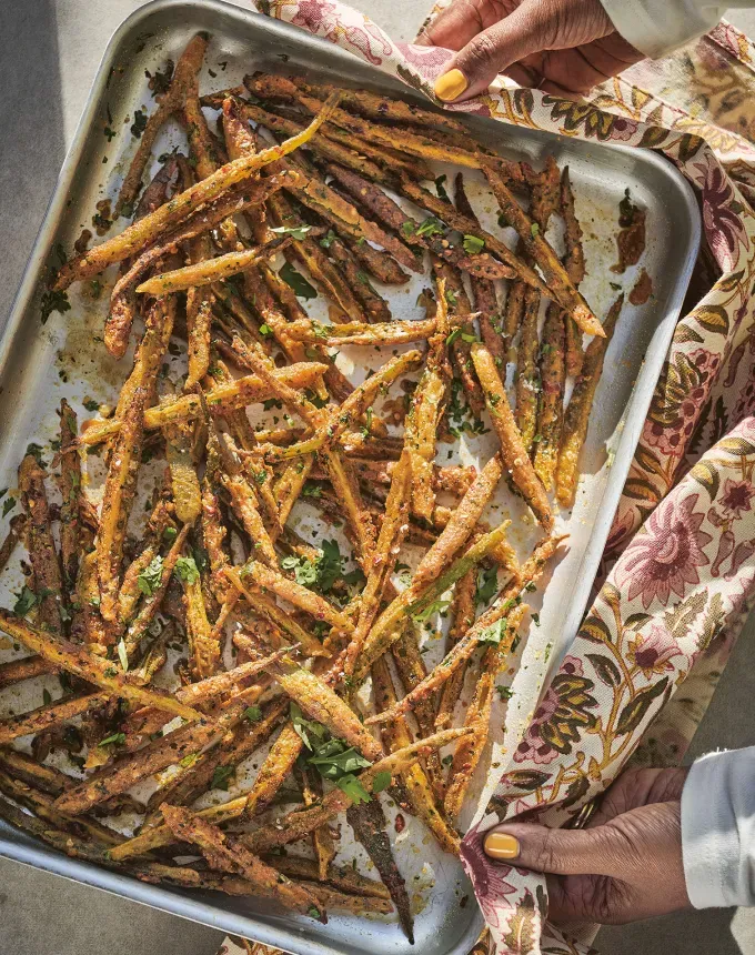 what to serve with lamb: crunchy okra fries' title='The 46 Best Side Dishes for Lamb to Serve at Dinner Parties Barbecues and Beyond