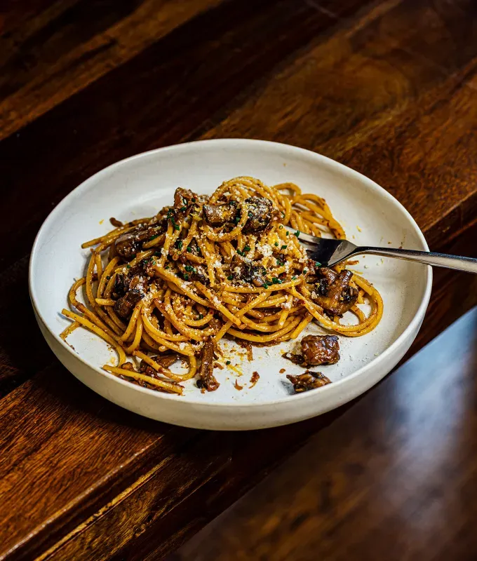side dishes for lamb: shallot spicy mushroom pasta' title='The 46 Best Side Dishes for Lamb to Serve at Dinner Parties Barbecues and Beyond