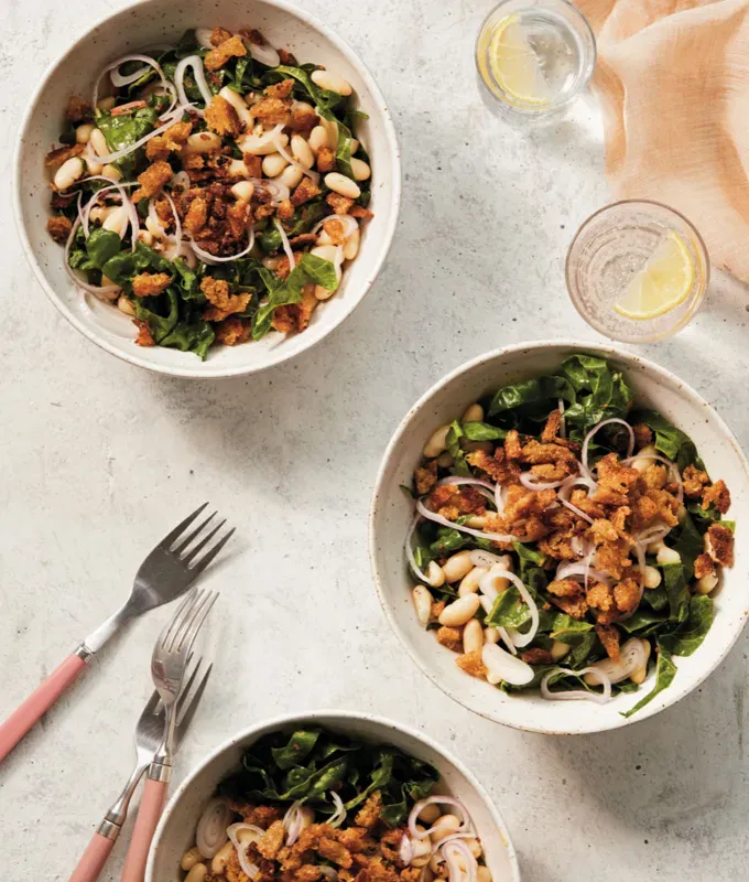 side dishes for lamb: lemony swiss chard salad with white beans and garlic breadcrumbs' title='The 46 Best Side Dishes for Lamb to Serve at Dinner Parties Barbecues and Beyond