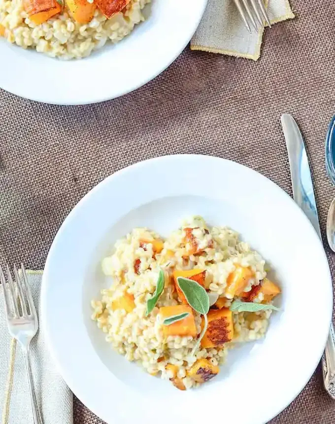 easy christmas dinner ideas: sage barely risotto butternut squash' title='75 Easy Christmas Dinner Ideas That Anyone Can Cook (and Everyone Will Love)