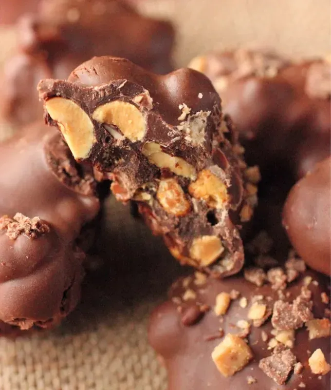 easy snacks to make: peanut toffee chocolate clusters by brown sugar food blog' title='51 Easy Snacks to Make at Home (That Aren’t Cheese and Crackers for the Millionth Time)