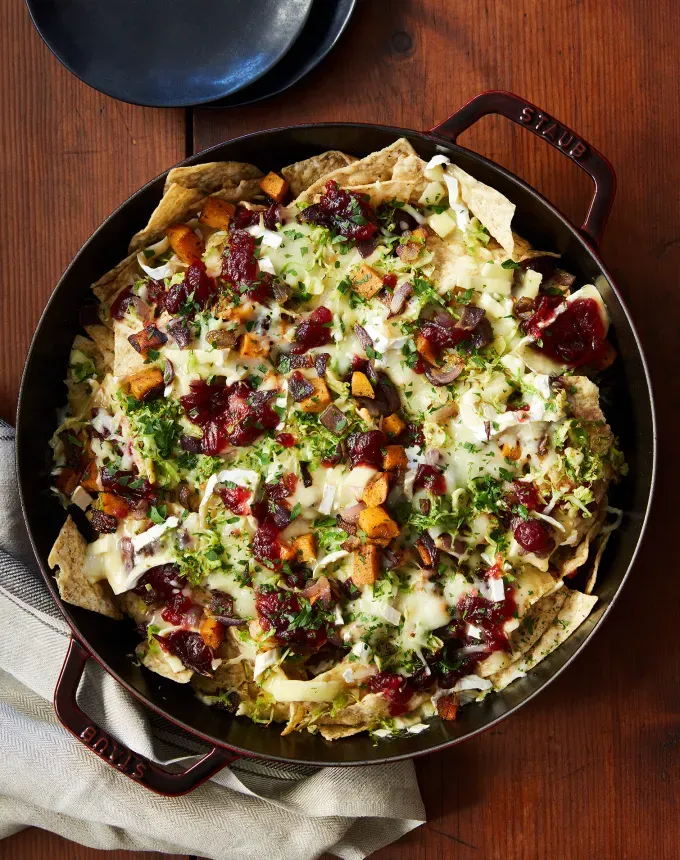 best big-batch recipes: cranberry brie brussels sprouts nachos' title='76 Big-Batch Dishes & Recipes to Feed a Crowd