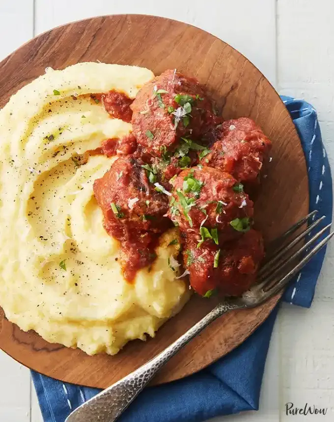 october dinner recipes: polenta and meatballs' title='31 October Dinner Ideas That Are Just Right for Sweater Weather