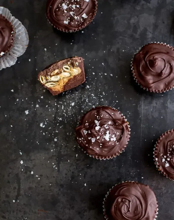 mini thanksgiving dessert recipes: chocolate pumpkin seed peanut butter cups' title='54 Mini Thanksgiving Desserts That Are (Almost) Too Cute to Eat