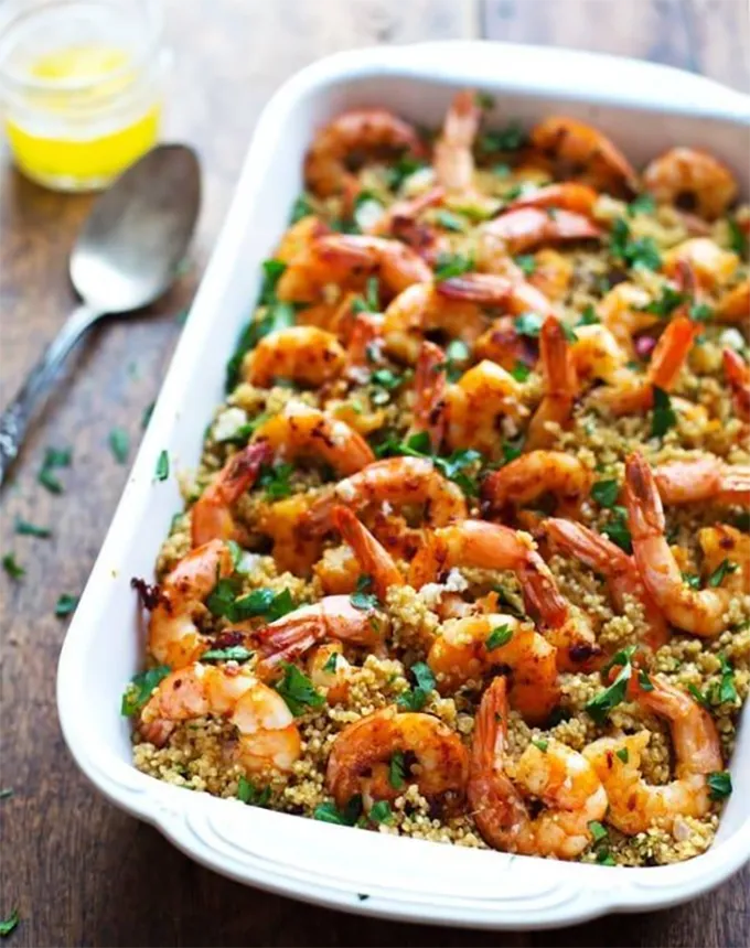 bulk dinner ideas: garlic butter shrimp quinoa' title='52 Bulk Dinner Ideas to Feed a Crowd