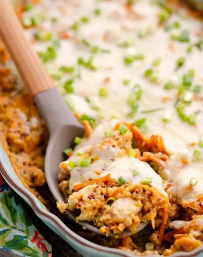bulk dinner ideas: buffalo chicken quinoa bake' title='52 Bulk Dinner Ideas to Feed a Crowd