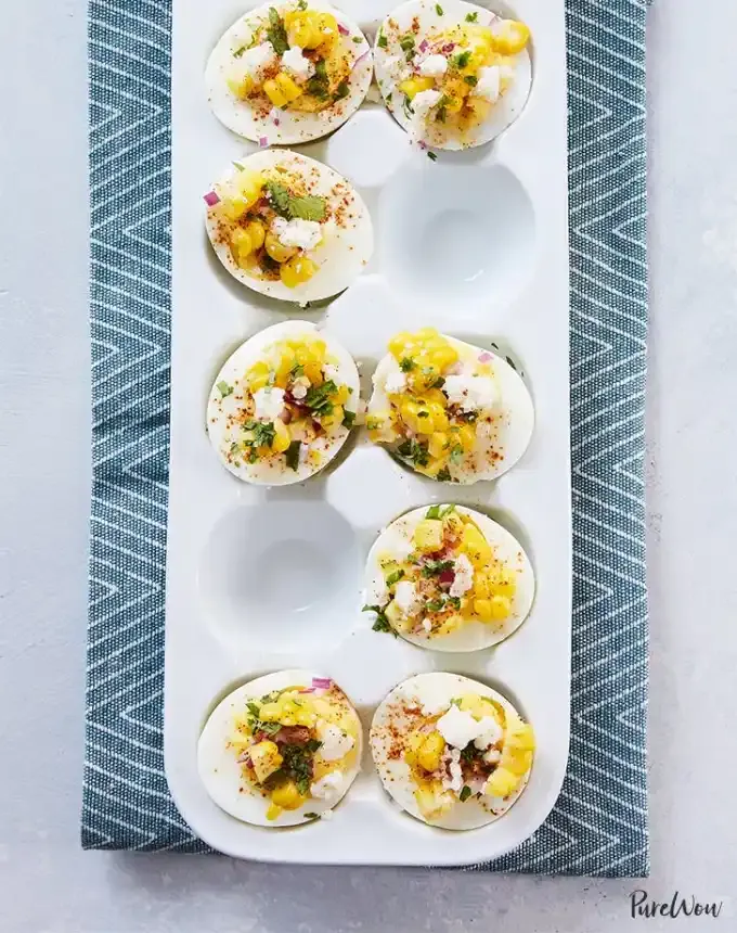 finger food recipes for a crowd: mexican street corn deviled eggs' title='68 Easy Finger Food Appetizers Everyone Will Love