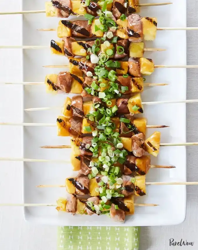 finger food recipes for a crowd: sweet and sour pineapple pork skewers' title='68 Easy Finger Food Appetizers Everyone Will Love