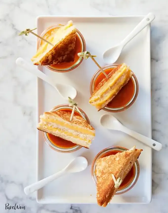 finger food recipes for a crowd: tomato soup grilled cheese bites' title='68 Easy Finger Food Appetizers Everyone Will Love