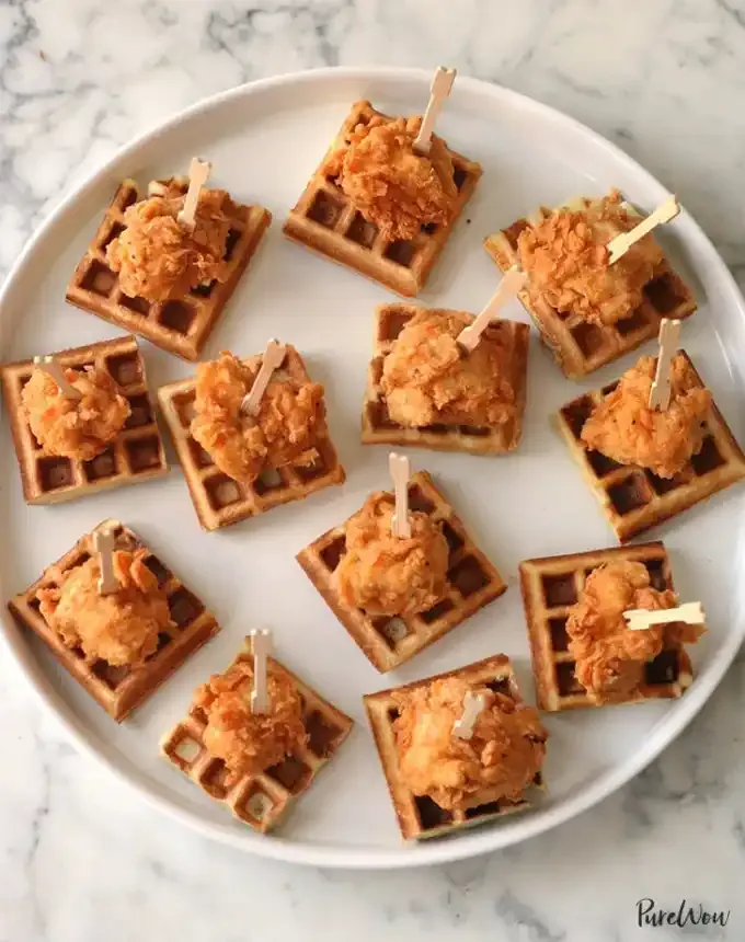 finger food recipes for a crowd: mini chicken and waffles' title='68 Easy Finger Food Appetizers Everyone Will Love