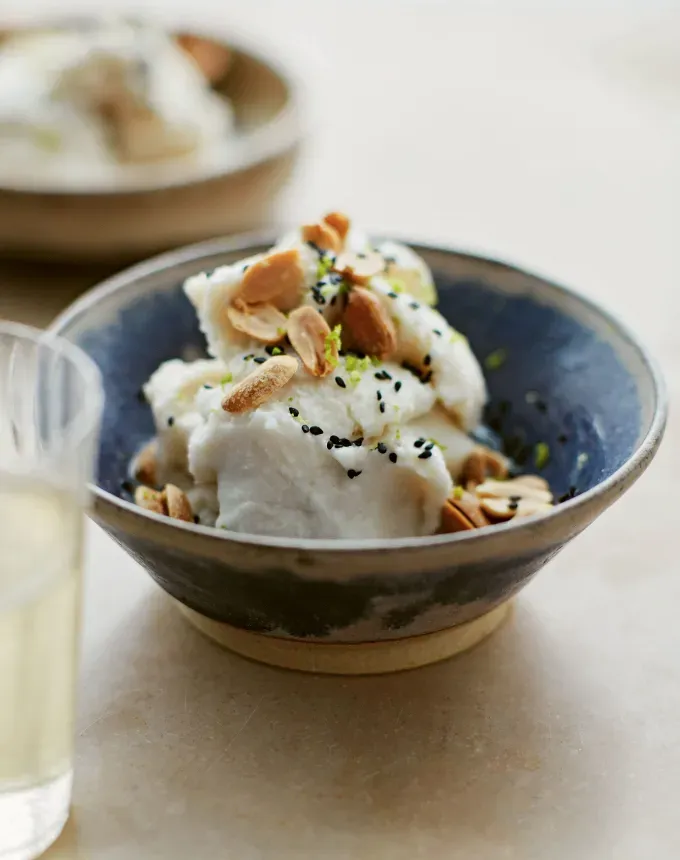 sweet and salty snacks: salted coconut sorbet with peanuts' title='26 Sweet and Salty Snacks to Satisfy Your Cravings