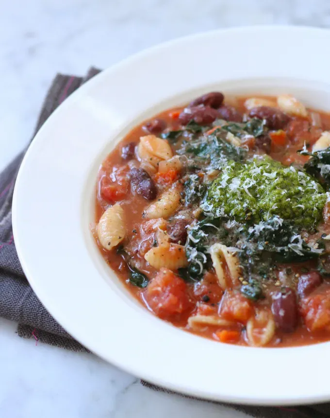 fall vegetarian recipes: kale minestrone' title='30 Fall Vegetarian Recipes That Are Cozy Hearty and Packed with Seasonal Produce