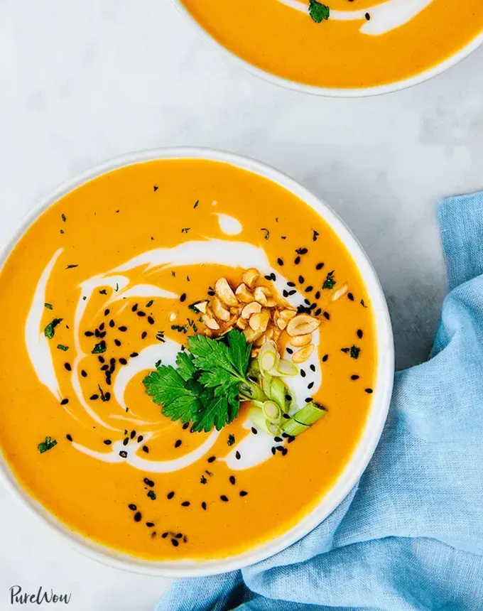 fall vegetarian recipes: instant pot spicy thai butternut squash soup' title='30 Fall Vegetarian Recipes That Are Cozy Hearty and Packed with Seasonal Produce