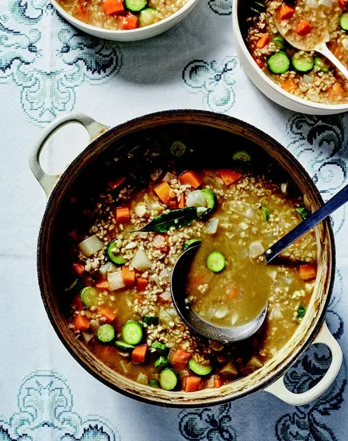 fall vegetarian recipes: freekeh vegetable soup' title='30 Fall Vegetarian Recipes That Are Cozy Hearty and Packed with Seasonal Produce