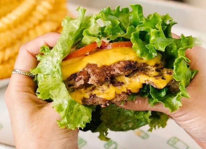 high protein fast food meals: shake shack lettuce wrap burger' title='The 20 Best High-Protein Fast Food Meals You Can Eat