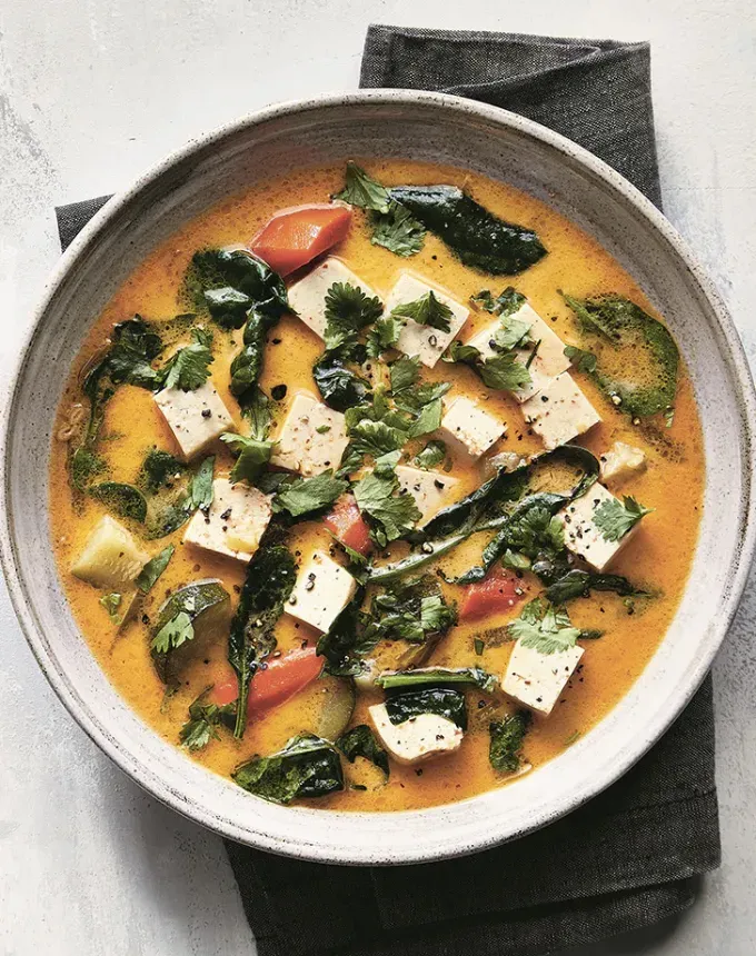 clean eating dinner recipes: vegan keto coconut curry' title='65 Clean-Eating Dinner Recipes for the New Year and Beyond