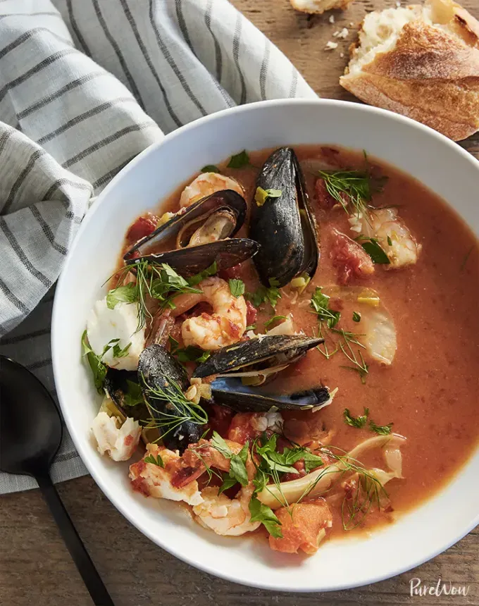 clean eating dinner recipes: one pot cheater’s bouillabaisse' title='65 Clean-Eating Dinner Recipes for the New Year and Beyond