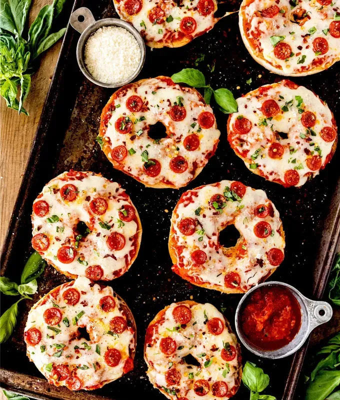 bite-sized-appetizers: (Mini) Pizza Bagels.' title='45 Bite-Sized Appetizers That Are as Cute as They Are Delicious