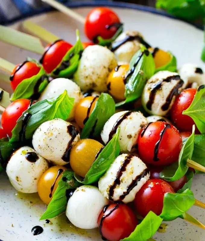 bite-sized-appetizers: Caprese Skewers.' title='45 Bite-Sized Appetizers That Are as Cute as They Are Delicious