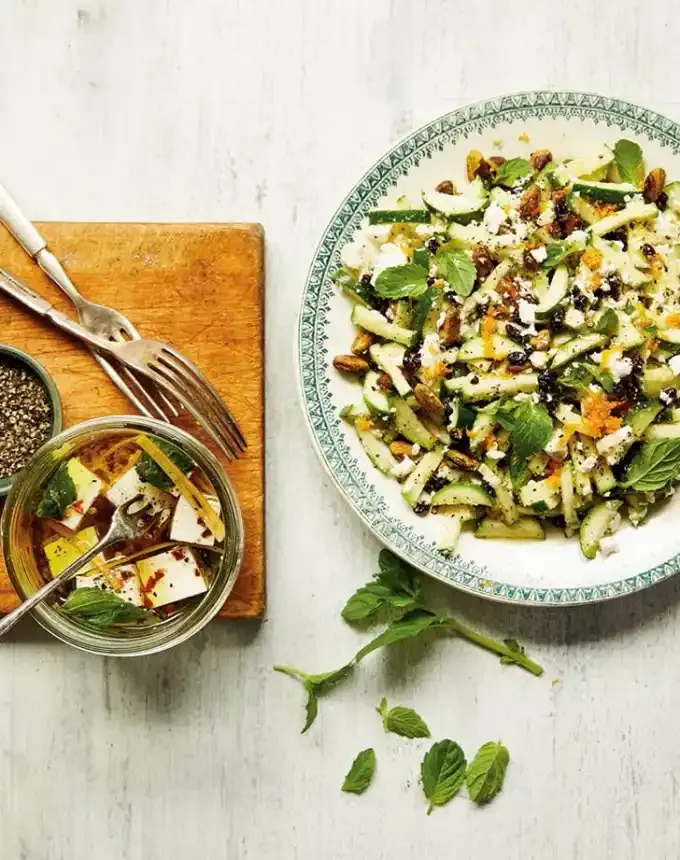 picnic food ideas: minty zucchini salad with marinated feta' title='68 Picnic Food Ideas to Pack in Your Basket