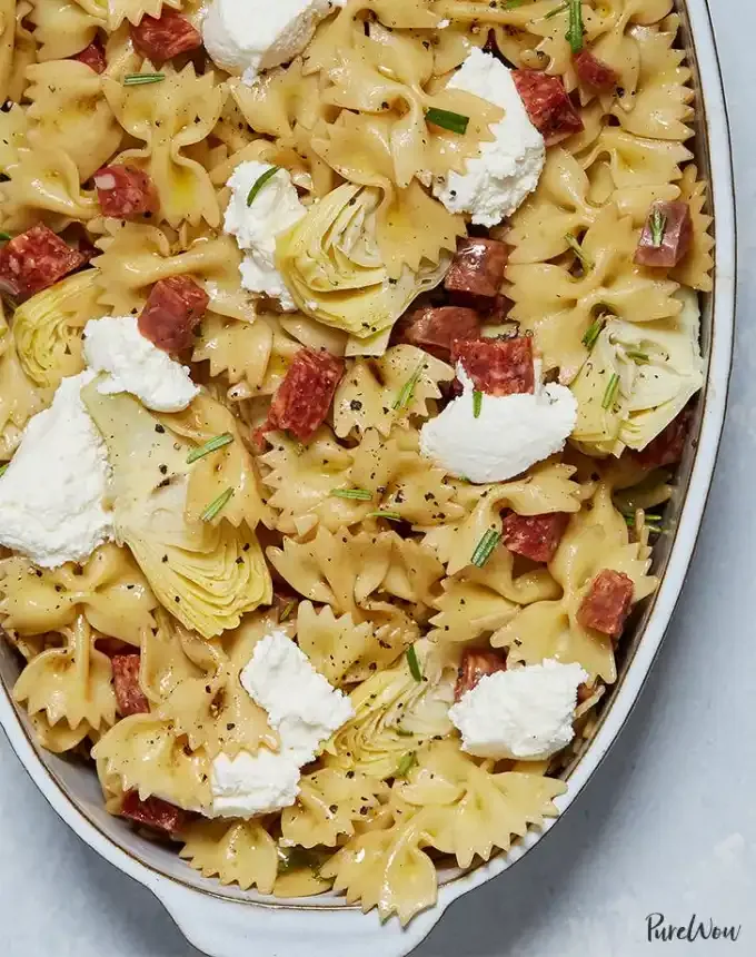 picnic food ideas: salami artichoke and ricotta pasta salad' title='68 Picnic Food Ideas to Pack in Your Basket