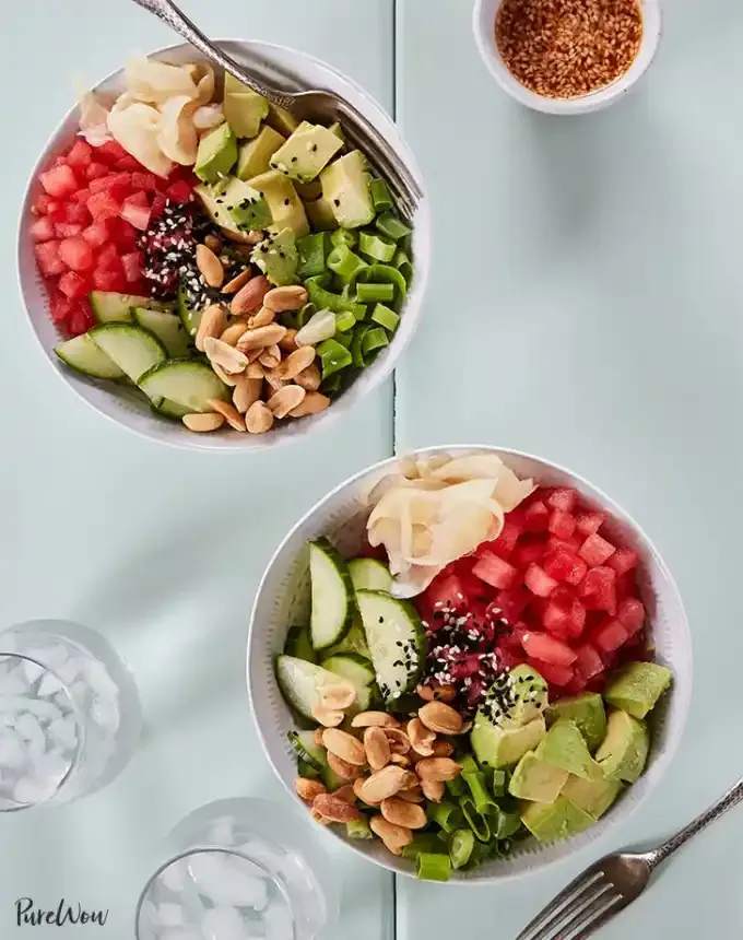picnic food ideas: watermelon poke bowls' title='68 Picnic Food Ideas to Pack in Your Basket