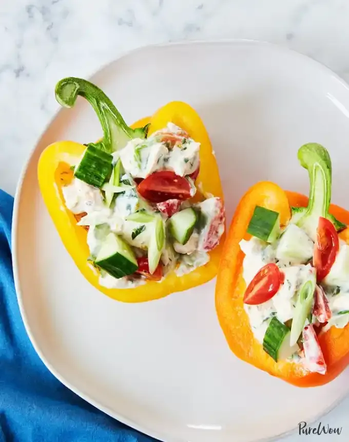 picnic food ideas: greek yogurt chicken salad-stuffed peppers' title='68 Picnic Food Ideas to Pack in Your Basket