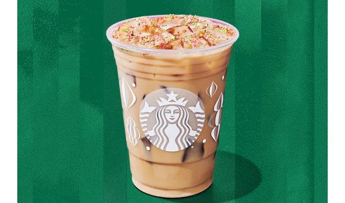 starbucks holiday drinks: iced sugar cookie almondmilk latte' fetchpriority='auto' title='The Best Starbucks Holiday Drinks of 2024 Taste-Tested (Including the New Cran-Merry Lineup)