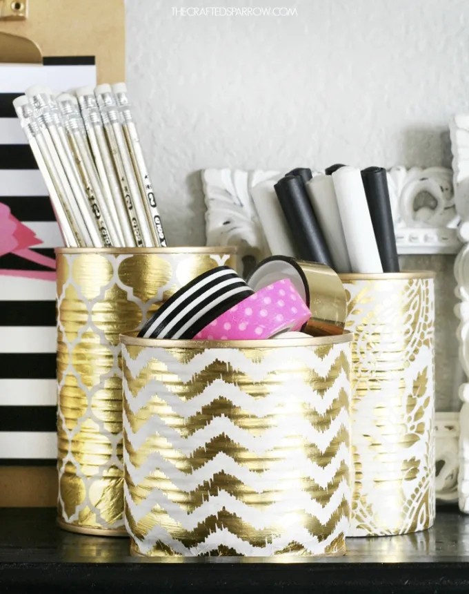 36 gold foiled tin can organizers crafts for adults' title='58 Crafts for Adults That Won’t End Up in the Trash in Two Months