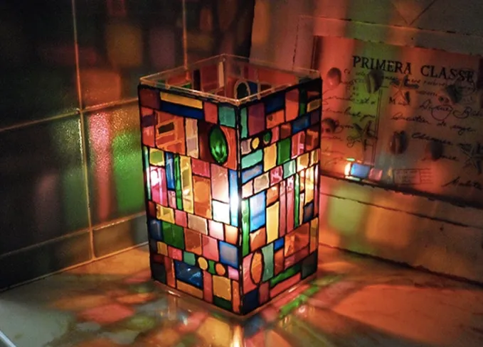 16 faux stained glass votive candle holder crafts for adults' title='58 Crafts for Adults That Won’t End Up in the Trash in Two Months