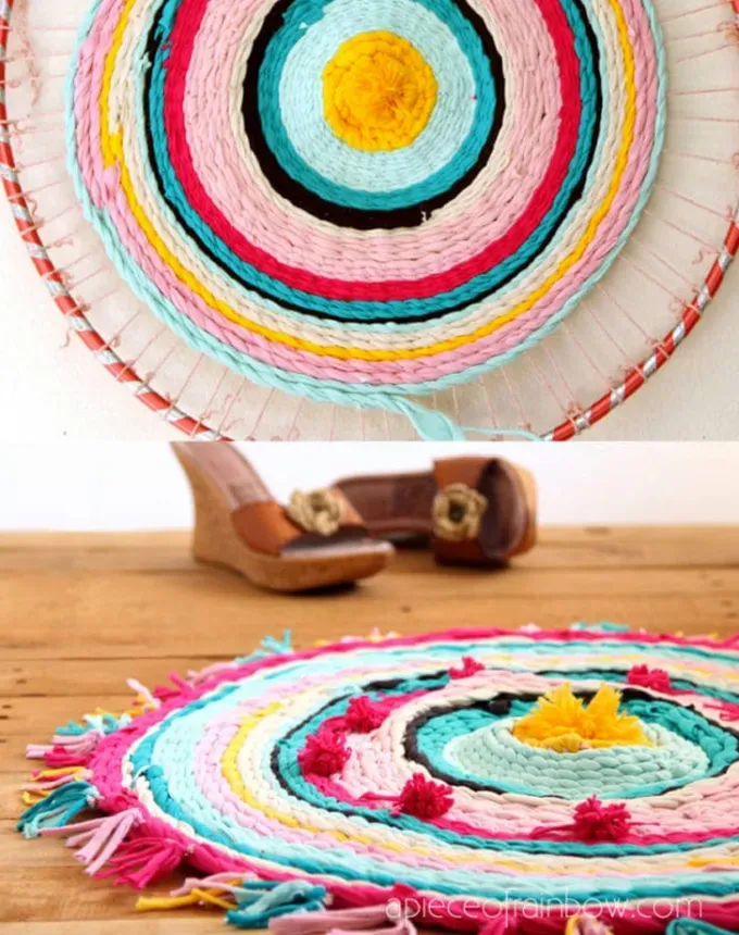 crafts for adults diy t shirt yarn rag rug' title='58 Crafts for Adults That Won’t End Up in the Trash in Two Months
