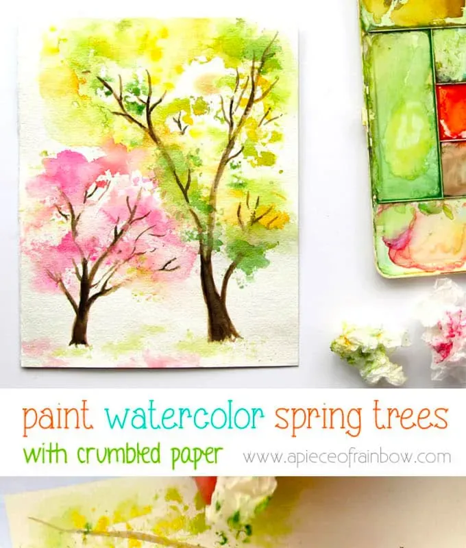 Adult Crafts: Spring Trees Watercolor Painting with Crumpled Paper' title='58 Crafts for Adults That Won’t End Up in the Trash in Two Months