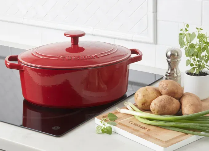 brands like le creuset: cuisinart dutch oven on stove' title='10 Brands Like Le Creuset (Because You Love a Pretty Dutch Oven but Aren’t Made of Money)